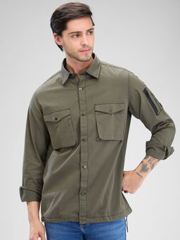 Spykar - Mens Full Sleeve Regular Fit Solid Green Shirt
