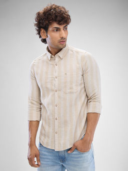 Spykar - Mens Full Sleeve Slim Fit Solid Beige Shirt