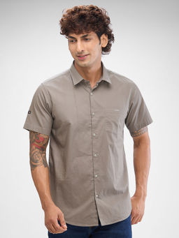 Spykar - Mens Half Sleeve Slim Fit Solid Grey Shirt