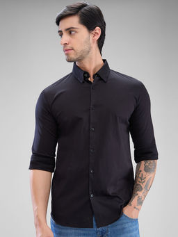 Spykar - Mens Full Sleeve Slim Fit Solid Black Shirt