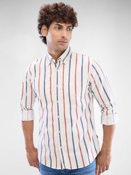 Spykar - Mens Full Sleeve Slim Fit Striped Red Shirt