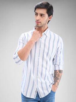 Spykar - Mens Full Sleeve Slim Fit Striped White Shirt