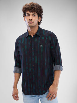 Spykar - Mens Full Sleeve Slim Fit Striped Black Shirt