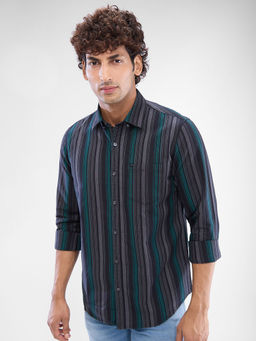 Spykar - Mens Full Sleeve Slim Fit Striped Black Shirt