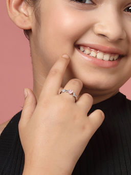 Carlton London - Silver Plated Pink Cz Heart Adjustable Ring