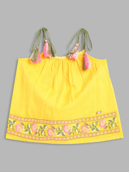 Blue Giraffe - Girls Yellow Embroidered Top