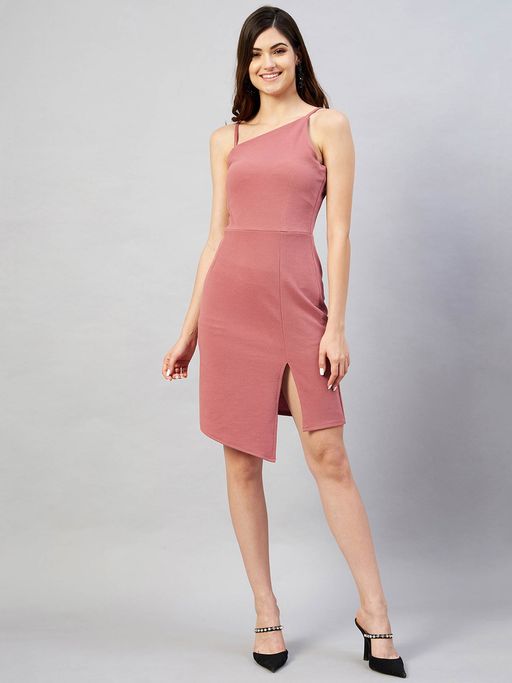 Buy RARE Women Casual Dusty Pink Colour Mini Solid Dress Online