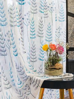 Urban Space - Curtain for Window with Eyelets & Tieback Christmas Tree Blue (Set of 2)