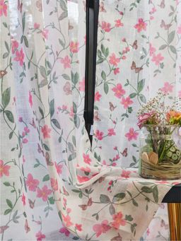 Urban Space - Sheer Curtain for Window with Eyelets & Tieback-Floral Pink (Set of 2)
