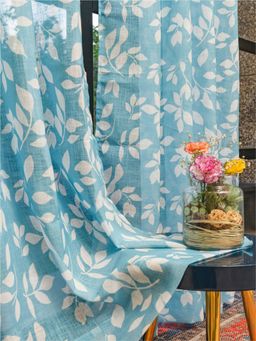 Urban Space - Sheer Curtain for Window with Eyelets & Tieback-Leaf Blue (Set of 2)