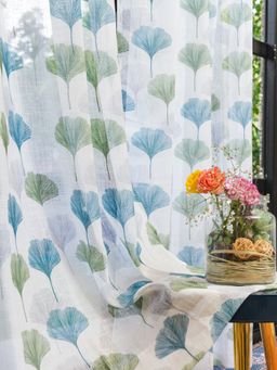 Urban Space - Curtain for Window with Eyelets & Tieback Mushroom Flower Green (Set of 2)