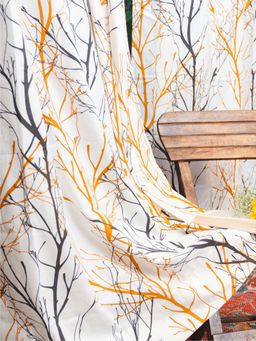 Urban Space - Cotton Long Door Curtains 8 Ft with Eyelets and TieBack 2 Pieces - Branch Yellow