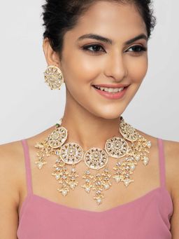 Indya - Gold Circular Stud Earring and Necklace (Set of 2)
