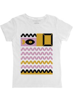 THREADCURRY - Pattern Girls White Printed Crew Neck T-shirt