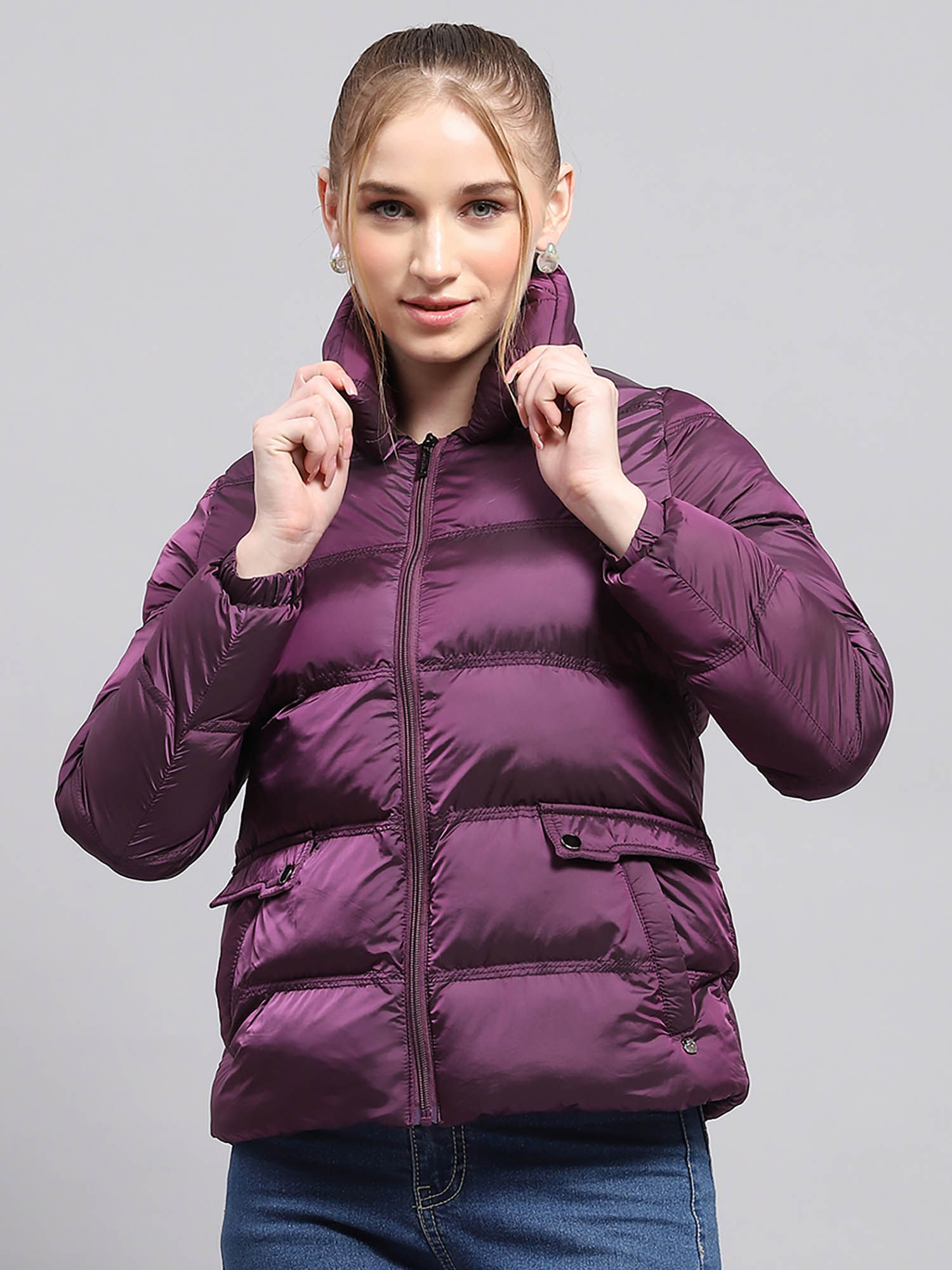 monte carlo Women Solid Purple High Neck Full Sleeve Jacket-picture-36
