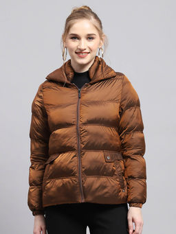 Monte Carlo - Women Solid Brown Mock Neck Full Sleeve Jacket