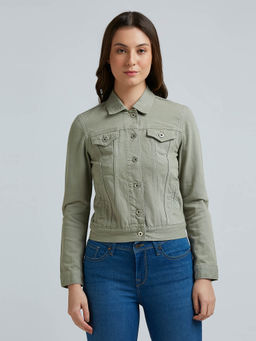 Pepe Jeans - Green Full Sleeve Denim Jacket