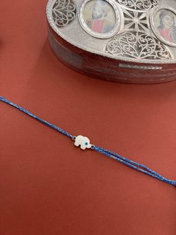 Digital Dress Room - Fancy Designer Rakhi White Elephant Evil Eye Charm Blue Thread Rakhi