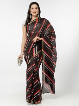 KISHORI - Women Silk Bandhani and Zari Weaving Saree with Unstitched Blouse - Black & Red