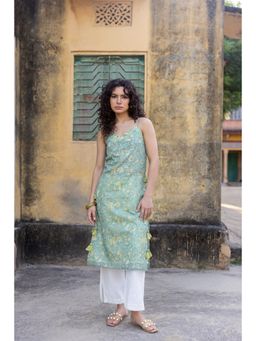Anuvas - Green Floral Sleeveless Kurta with Pant