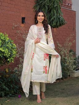 Vaamsi - Cream Embroidered Three Fourth Sleeves Kurta Pant with Dupatta