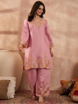 Vaamsi - Pink Embroidered Full Sleeves Kurta with Pant