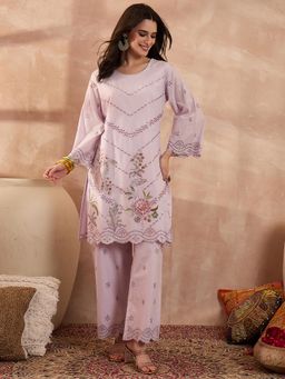 Vaamsi - Lavender Embroidered Three Fourth Sleeves Kurta with Pant