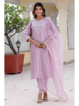 VredeVogel - Purple Floral Three Fourth Sleeves Kurta Pant with Dupatta