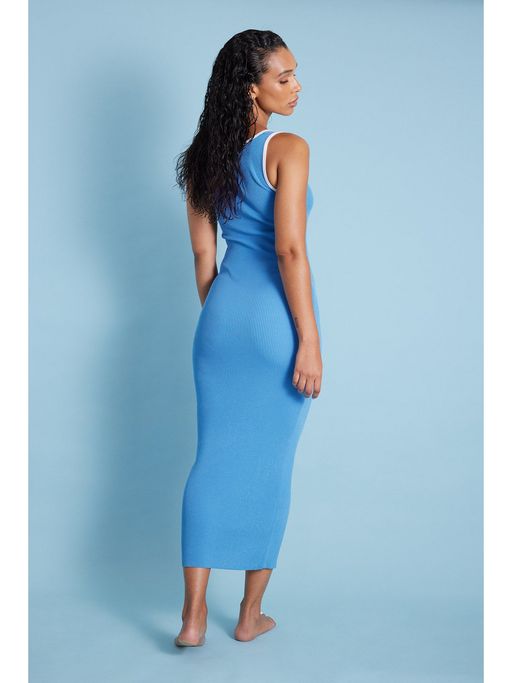 na kd blue knit dress Open Back Lace Detail Knitted Maxi Dress - Long Sleeve Maxi Dresses - Blue