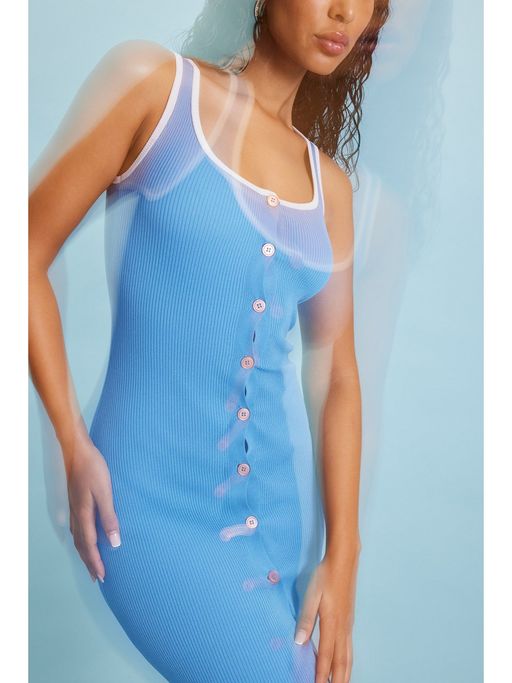 na kd blue knit dress Ribbed Knitted Deep Back Dress Blue