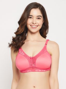 Clovia - Cotton Spandex Solid Non-Padded Full Cup Wire Free T-shirt Bra - Dark Pink
