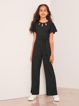 Lipsy - Black Eyelet Jersey Jumpsuit