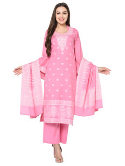 Safaa - Chikankari Woven Cotton Pink Dress Material