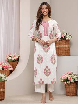 Libas - Pink Floral Printed Gotta Patti A-Line Kurta