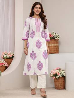 Libas - Purple Floral Printed Gotta Patti A-Line Kurta