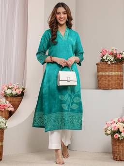 Libas - Blue Floral Bandhani Printed Straight Kurta