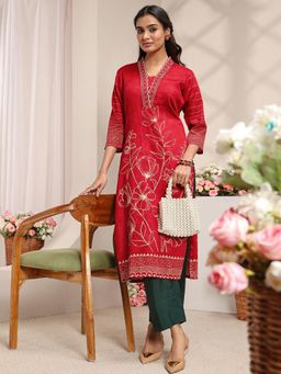Libas - Red Floral Printed Straight Kurta