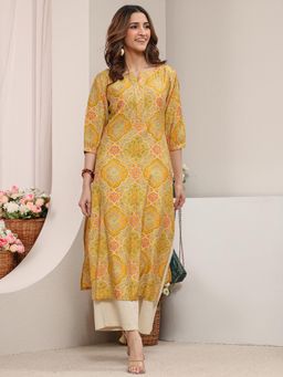 Libas - Yellow Ethnic Motif Printed Straight Kurta with Pocket