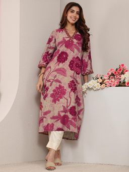 Libas - Maroon Floral Printed Straight Kurta with Pocket
