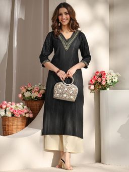 Libas - Black Zari Embellished Straight Kurta with Pocket