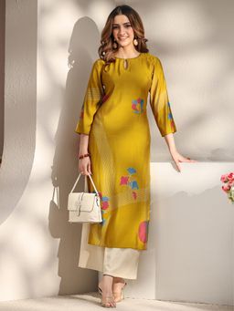 Libas - Mustard Floral Printed Straight Kurta