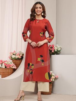 Libas - Red Floral Printed Straight Kurta