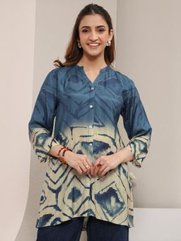 Libas - Teal Abstract Printed Panelled Tunic