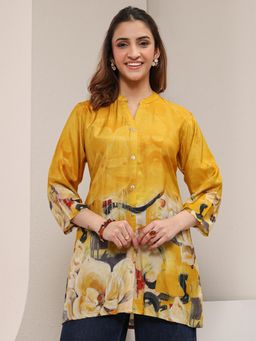 Libas - Mustard Abstract Printed Panelled Tunic