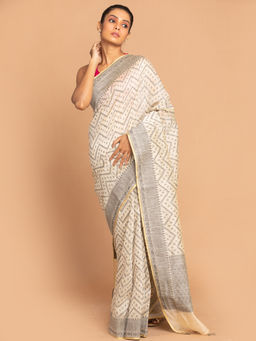 Indethnic - Banarasi Black Woven Design Work Wear Saree With Unstitched Blouse