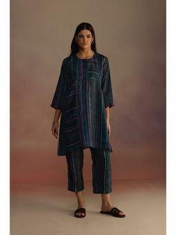 Roza - Navy Blue Awning Stripes Short Kurta