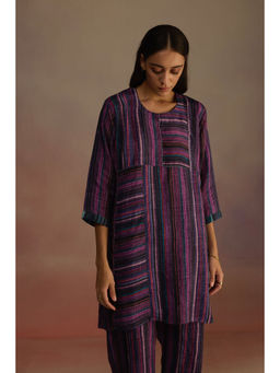 Roza - Purple Awning Stripes Short Kurta