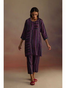 Roza - Purple Awning Stripes Short Kurta with Pant (Set of 2)