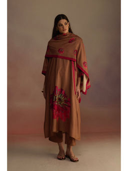 Roza - Brown Woodapple Floral Print Dupatta
