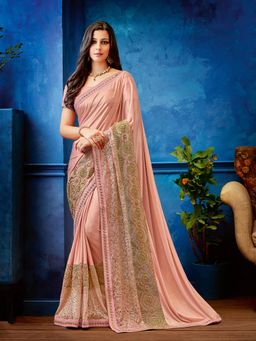 Odette - Pink Lycra Designer Saree with Unstitched Blouse